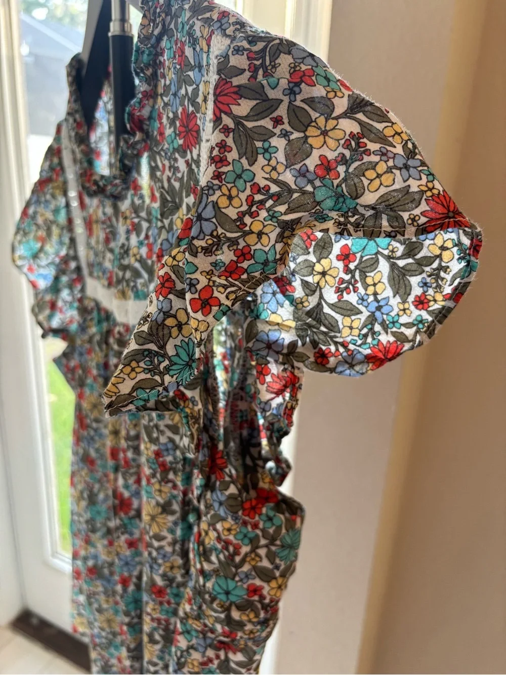 LOFT Multicolor Floral Ruffle-Trim Blouse